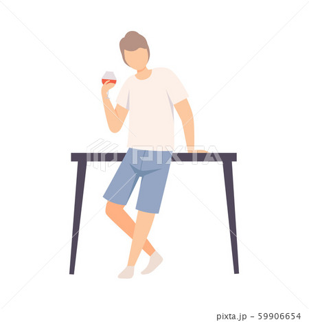 Guy In Casual Style Clothes Leaned On Table And Drinking Wine Vector Illustration Isolated On White 59906654
