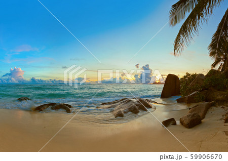 Sunset on beach Source D'Argent at Seychelles 59906670