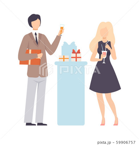 Guy In Jacket Wishing Girl Happy Birthday And Pronouncing Toast Vector Illustration Isolated On 59906757