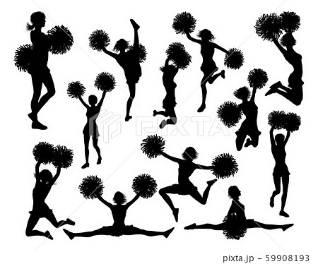 Cheerleaders With Pom Poms Silhouettesのイラスト素材