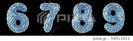 Realistic 3D letters set 6, 7, 8, 9 made of crumpled foil. Collection symbols of crumpled gold foil 59911633