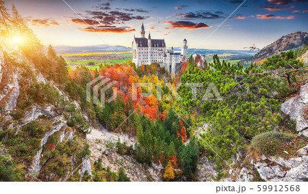 Majestic sunset view of famous Neuschwanstein 59912568