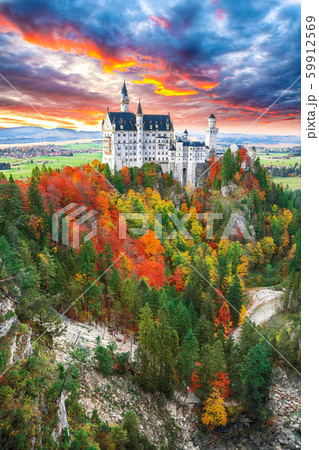 Majestic sunset view of famous Neuschwanstein 59912569