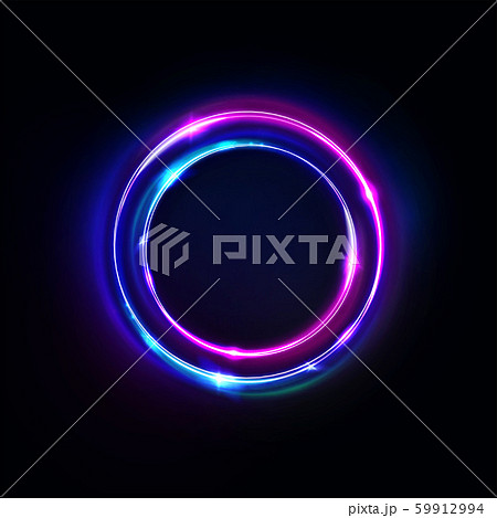 Circle abstract background, glowing neon lights, round portal. Vector. Pink blue and purple glow 59912994