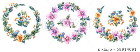 Watercolor wreaths of wildflowers. Watercolor wreaths of wildflowers. 59914091