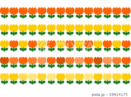 黄色とオレンジのチューリップのラインセットのイラスト素材
