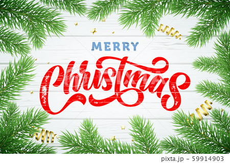 Merry Christmas greeting card calligraphy, vector 59914903