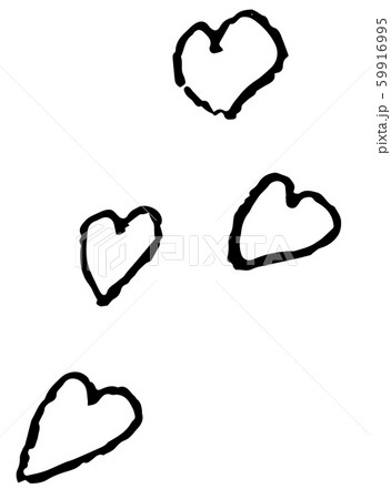 クレヨン風 手描きハートのイラスト素材