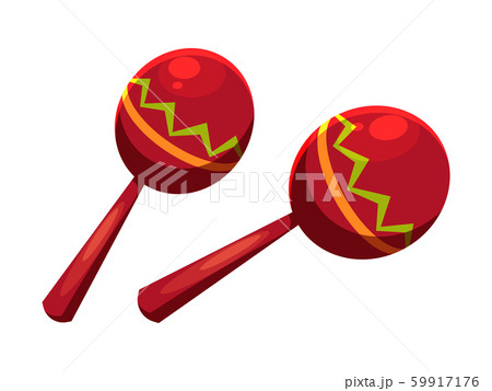 Red Maracas With Colorful Design Isolated On Whiteのイラスト素材
