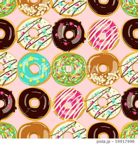 Glazed Donuts seamless pattern. Bakery Vector illustration. Top View doughnuts 59917996