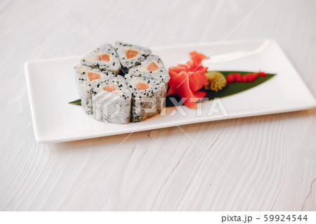 Close-up of sushi on plate in a cafe 59924544