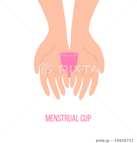 Menstrual cup holding hands isolated. Zero waste eco concept. Female critical days protection. Flat 59926752