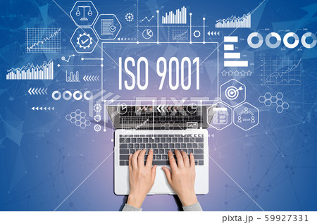 ISO 9001 concept with person using laptop 59927331