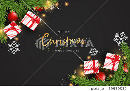 Merry Christmas and Happy New Year on dark background. Christmas Background With Typography and Elements. Merry Christmas and Happy New Year on dark background. Christmas Background With Typography and Elements. 59930352