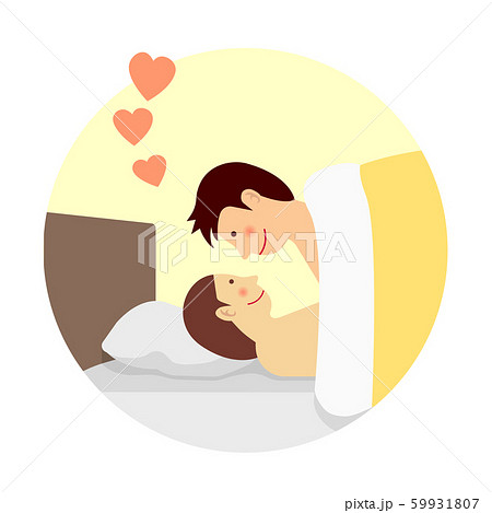 男女の関係 Sex セックス 性行為 ベッドイン いやらしくないイメージ 円形バナーイラストのイラスト素材