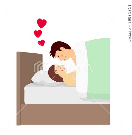 男女の関係 Sex セックス 性行為 ベッドイン いやらしくないイメージのイラストのイラスト素材