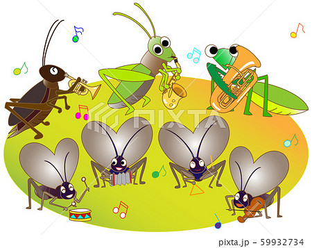 秋の昆虫のコンサートのイラスト素材
