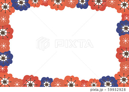 赤と青の梅の花の和風フレームのイラスト素材
