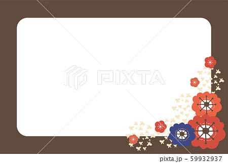 赤と青の梅の花と茶色のフレームのイラスト素材
