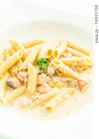 Penne carbonara pasta with salmon 59933700