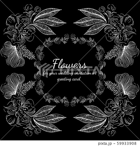 Tropical hand drawn floral frames. Outline set. Tropical hand drawn floral frames. Outline set. 59933908
