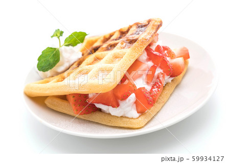waffle with strawberry on white waffle with strawberry on white 59934127