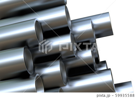 Steel pipes of isolated on white background. Glossy 3d rendering steel tubes design 59935588