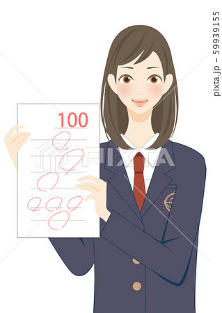 100点満点を取る学生 テストの結果 笑顔の女子高生 イラストのイラスト素材