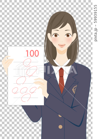 100点満点を取る学生 テストの結果 笑顔の女子高生 イラストのイラスト素材