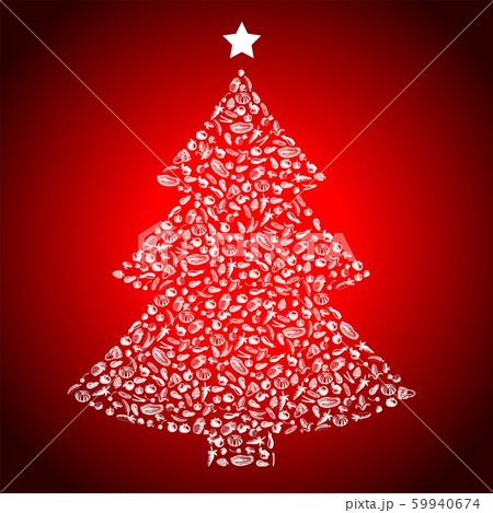 Vegan Christmas and healthy eating with fruit and vegetables icons in a christmas tree. Vegan Christmas and healthy eating with fruit and vegetables icons in a christmas tree. 59940674