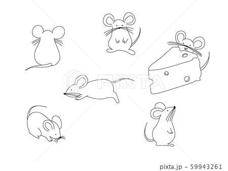 ネズミの色々ポーズ 線画のイラスト素材 ネズミの色々ポーズ 線画のイラスト素材