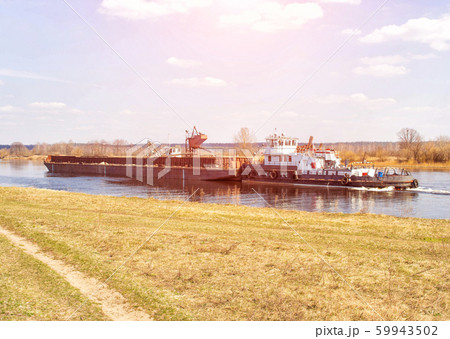 Extraction of construction river sand using a special vessel dredger, industrial, system, raw material 59943502