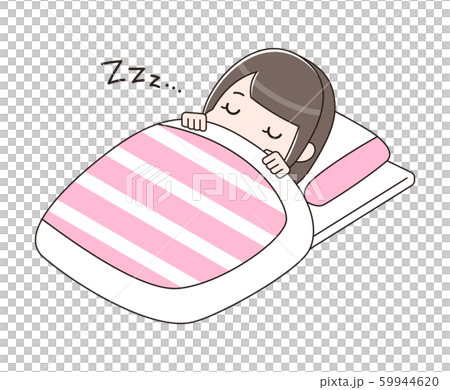 布団に入って眠る女性のイラスト素材