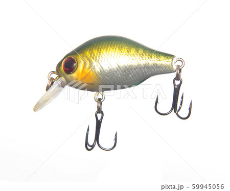 Fishing bait tackle and baubles for fishing on a white background, ISOLATE, wobbler 59945056
