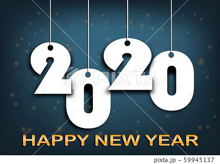 Happy new year 2020 word from white paper Origami style in on black background.The golden “happy new year”word with snowball. Xmas,party.Vector concept celebrate and symbol new year. 59945137