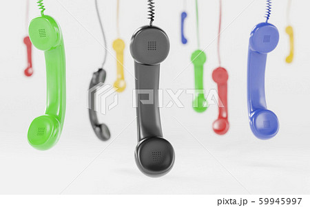 Red and multi-coloured telephone receiver hanging concept for on the phone, customer service, on hold or contact us 3d render illustration 59945997