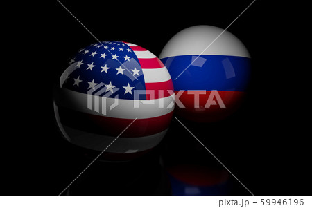 abstract Russia flag and USA flag on shiny billard balls 3d render illustration 59946196