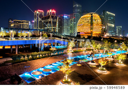 Night view of Qianjiang New Town, Hangzhou, Zhejiang, China 59946589