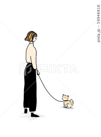犬と散歩する女性 ほほえみ のイラスト素材