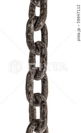 A piece of an old rusty chain isolated on white. Corrosion threw from the sea air. 59947112