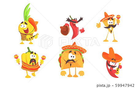 Humanized mexican food. Set of vector illustrations. 59947942