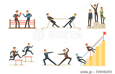Office Workers Compete With Each Other, Achieve Goals Vector Illustration Set Isolated On White Background 59948265