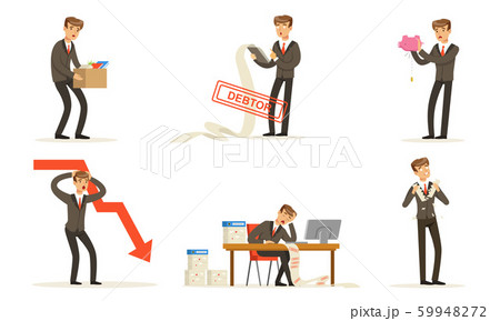 Office Worker Failures And Losses, Bankruptcy Vector Illustration Set Isolated On White Background 59948272