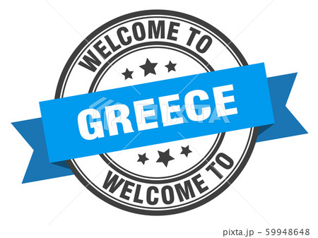 Greece stamp. welcome to Greece blue sign 59948648
