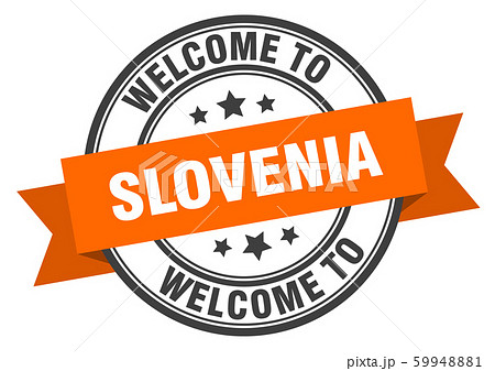 Slovenia stamp. welcome to Slovenia orange sign 59948881