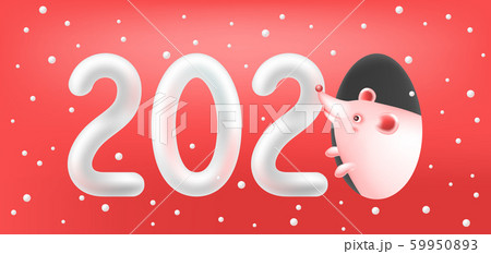 Funny mouse or rat symbol of New Year greeting card. 59950893