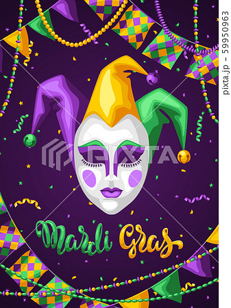 Mardi Gras party greeting or invitation card. 59950963
