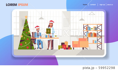 businesswoman giving gift present box to businessman congratulating with merry christmas happy new 59952298