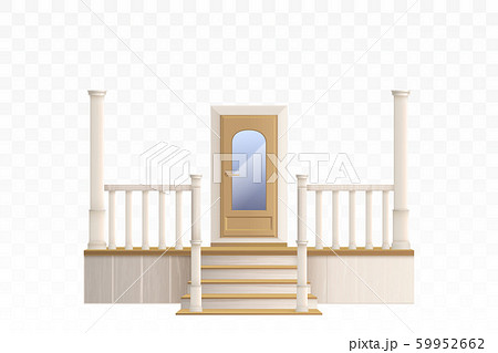Wooden front door and porch staircase 59952662