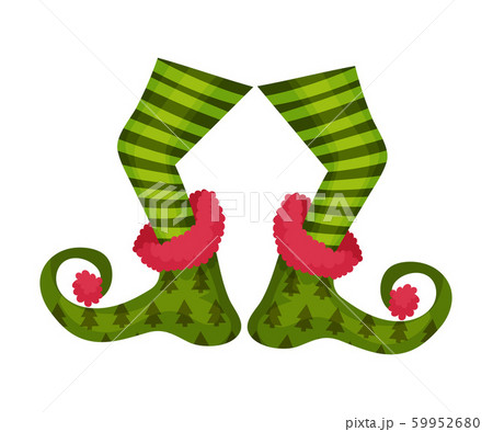 Elf Legs Wearing Patterned Stockings and Funny Shoes Vector Illustration 59952680